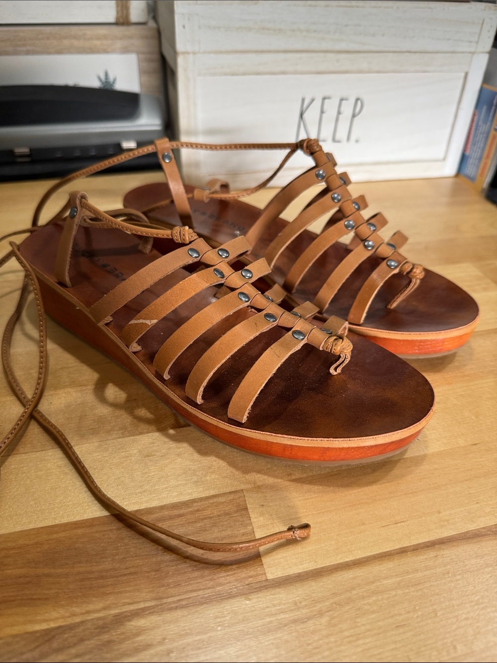 Lucky Brand Cognac Strappy Gladiator Sandals